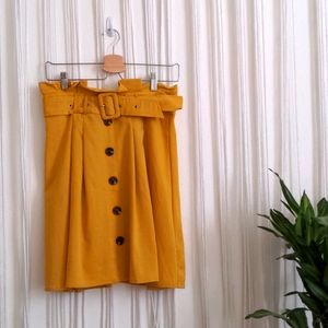 Mustard Paper Bag Waist Skirt